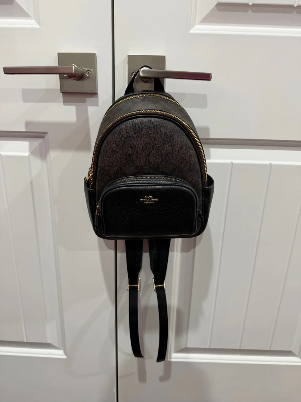 Coach Brown/Black Signature Mini Backpack with Gold Hardware